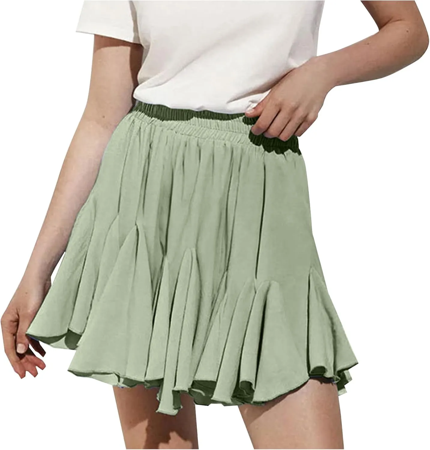 Lmdudan 2025 Summer Pleated Skirt for Women Casual Boho Ruffle Mini Skirts High Waist Skirts Athletic Tennis Shorts Skirt