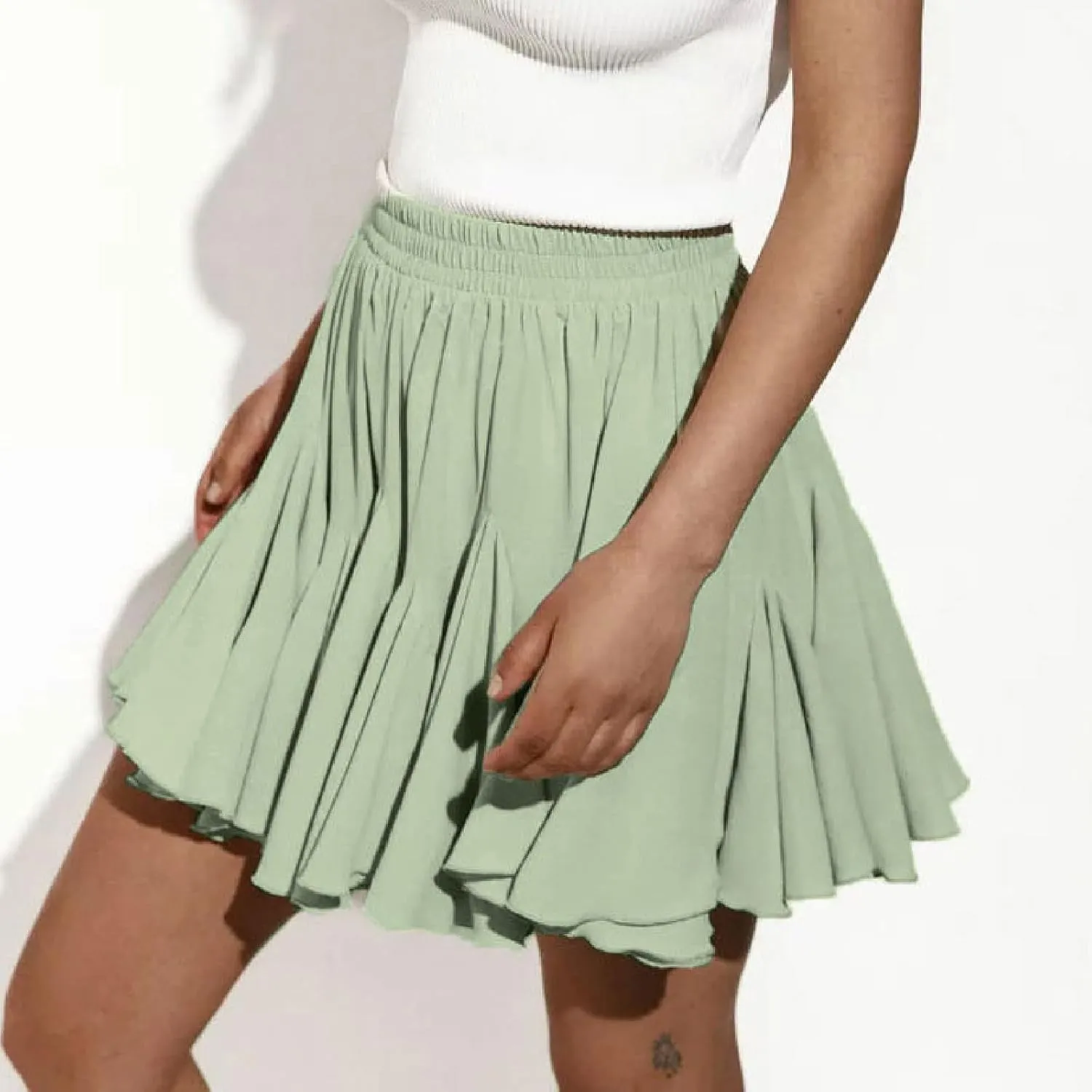 Lmdudan 2025 Summer Pleated Skirt for Women Casual Boho Ruffle Mini Skirts High Waist Skirts Athletic Tennis Shorts Skirt