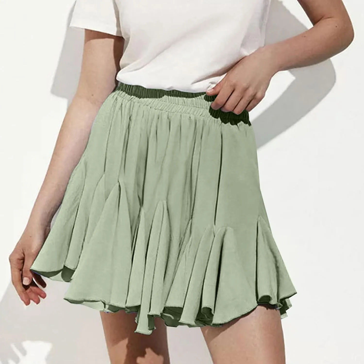 Lmdudan 2025 Summer Pleated Skirt for Women Casual Boho Ruffle Mini Skirts High Waist Skirts Athletic Tennis Shorts Skirt