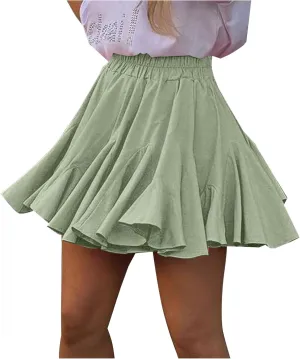 Lmdudan 2025 Summer Pleated Skirt for Women Casual Boho Ruffle Mini Skirts High Waist Skirts Athletic Tennis Shorts Skirt