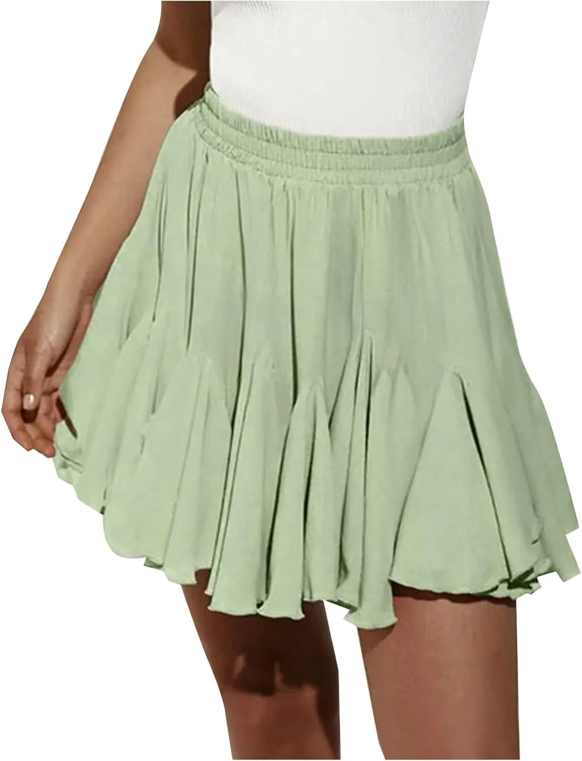 Lmdudan 2025 Summer Pleated Skirt for Women Casual Boho Ruffle Mini Skirts High Waist Skirts Athletic Tennis Shorts Skirt