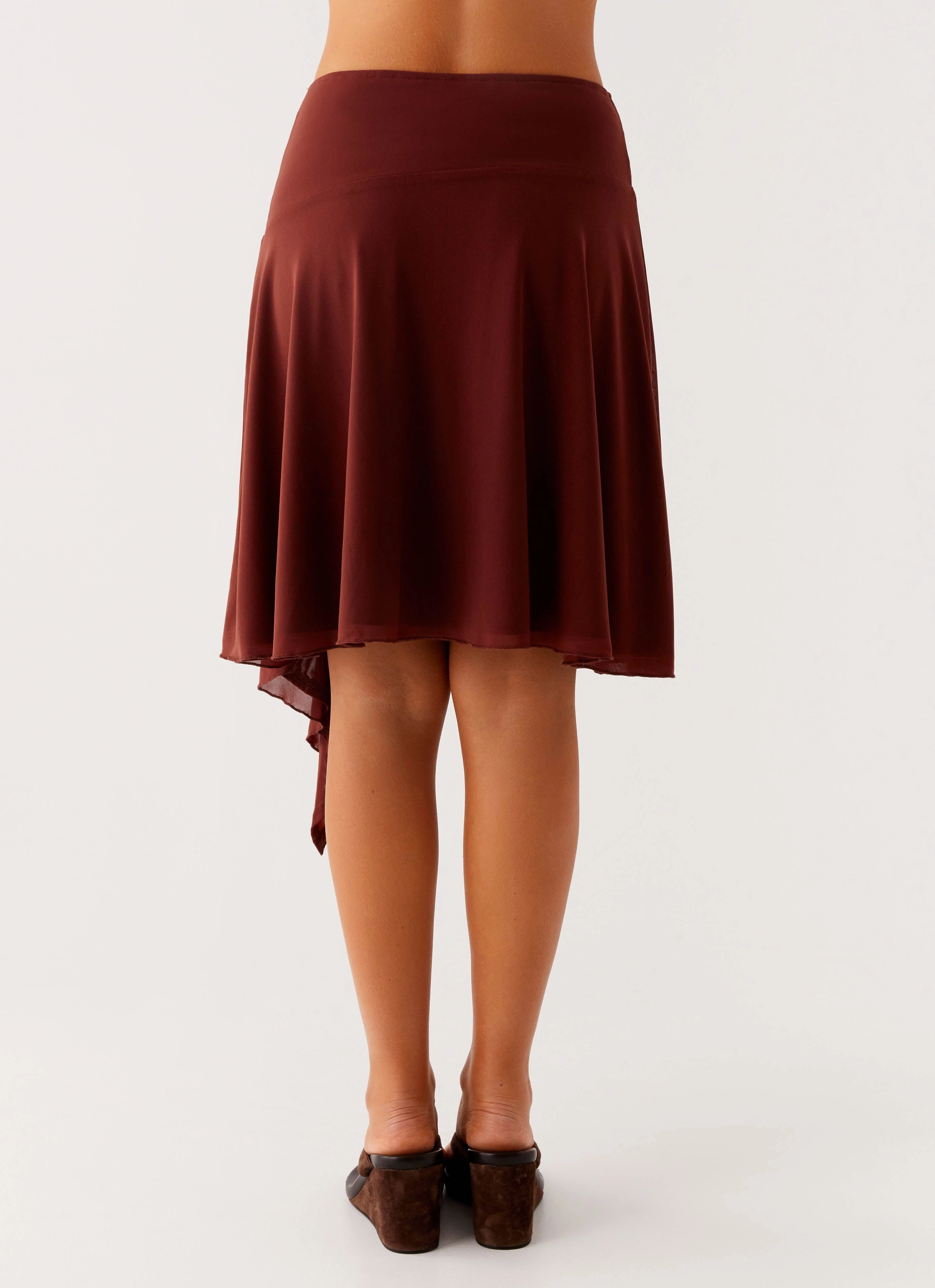 Airy Feel Rayon drape Mirage Midi Skirt - Chocolate
