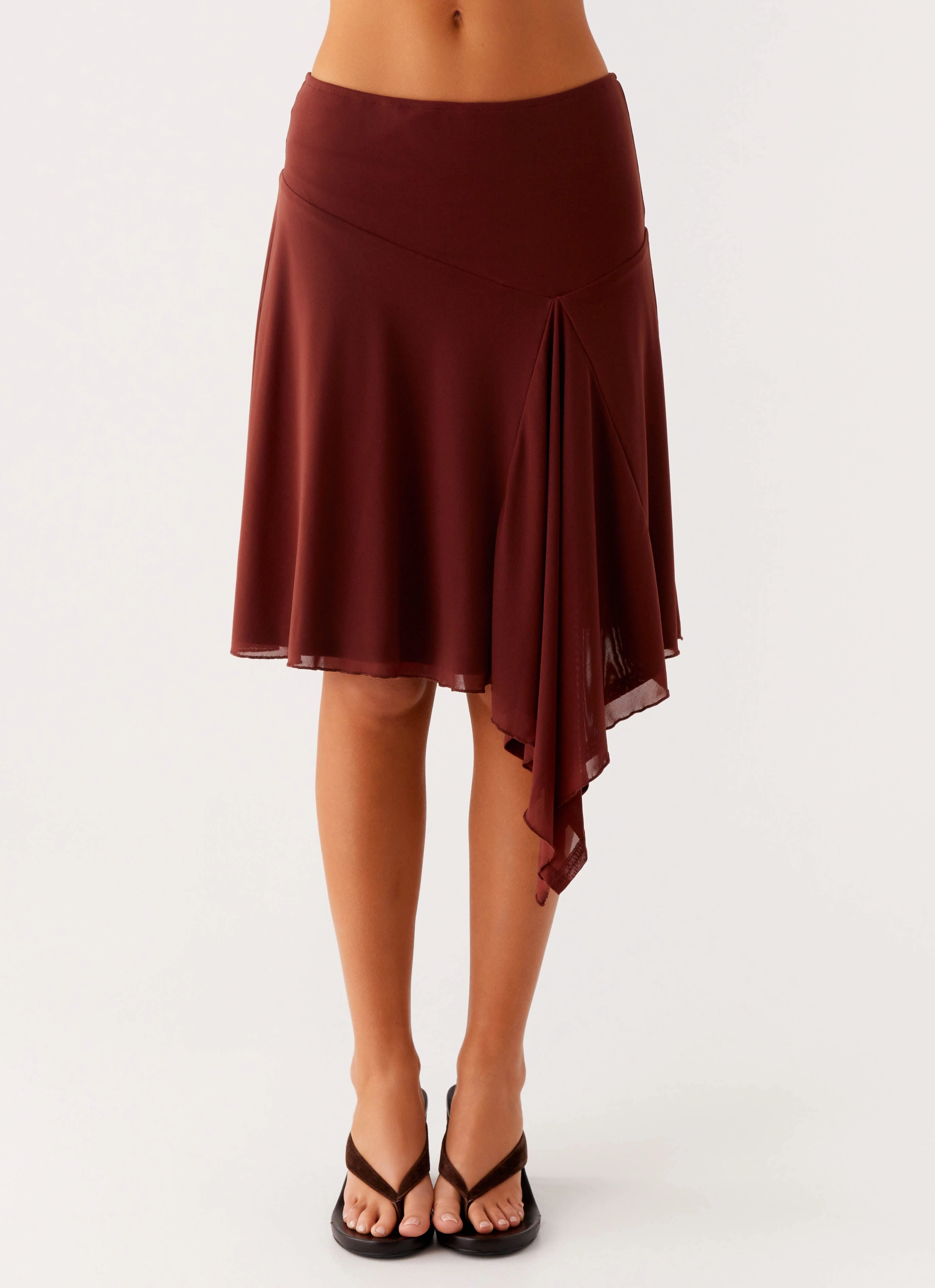 Mirage Midi Skirt - Chocolate Casual Chic Look Quick Dry Fabric