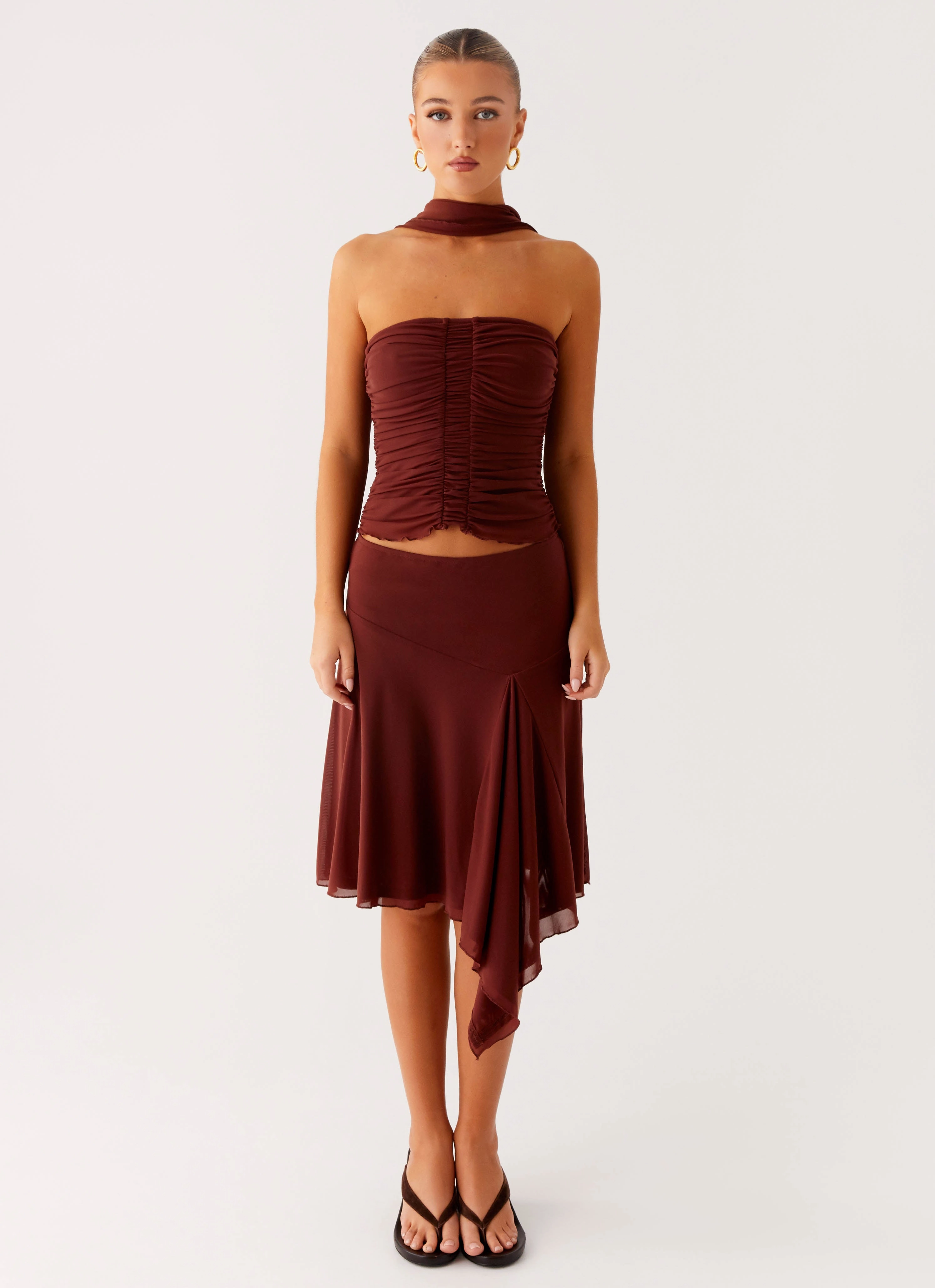 Mirage Midi Skirt - Chocolate Soft Texture