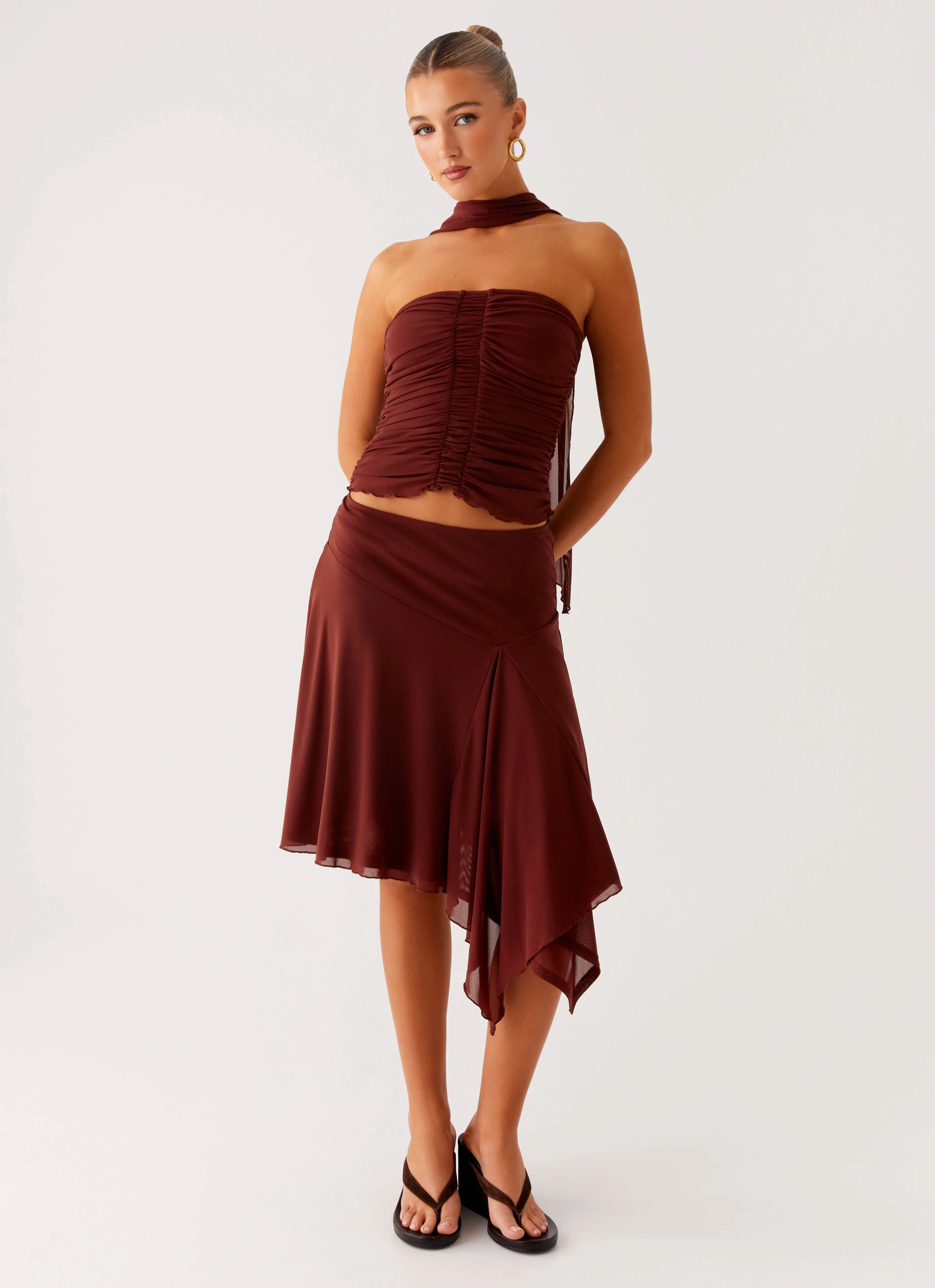 Mirage Midi Skirt - Chocolate Move Comfort Gripper Waistband