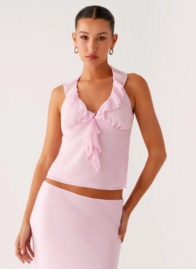 Log In Halter Top - Baby Pink LowProfileDesign Contrast Stitch Accent