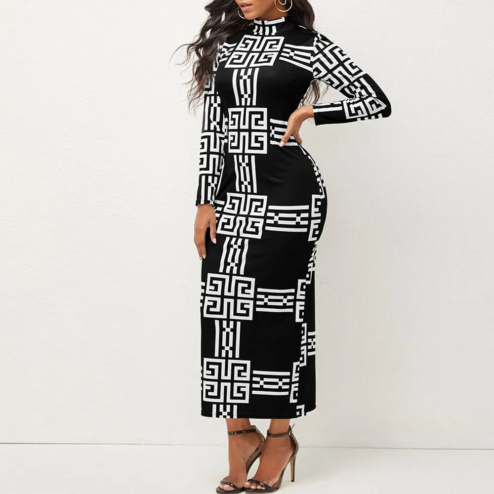 Long Sleeve Bodycon Sexy Dress Women Mock Neck Autumn Streetwear Party Dresses Outfits