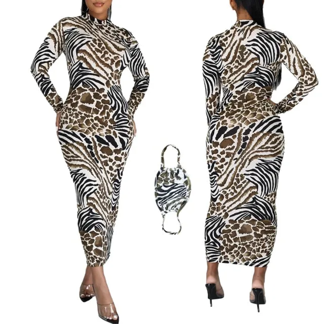 Long Sleeve Bodycon Sexy Dress Women Mock Neck Autumn Streetwear Party Dresses Outfits