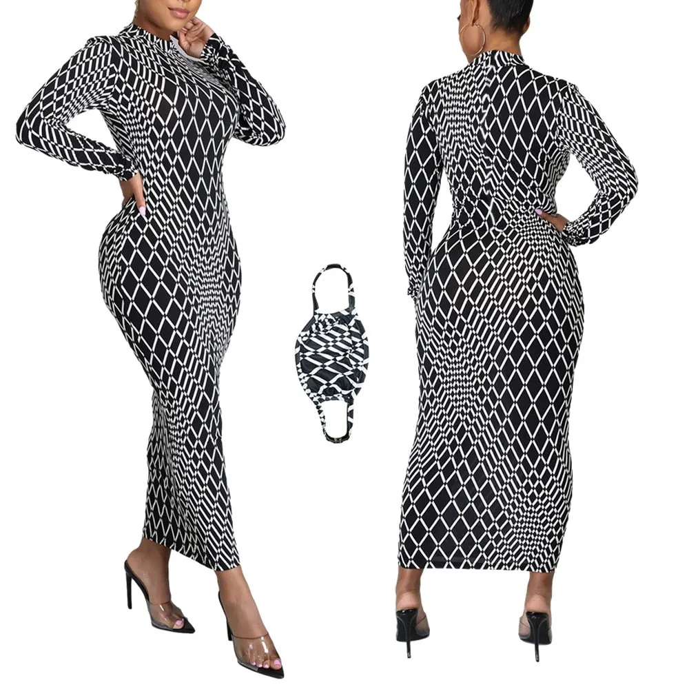 Long Sleeve Bodycon Sexy Dress Women Mock Neck Autumn Streetwear Party Dresses Outfits