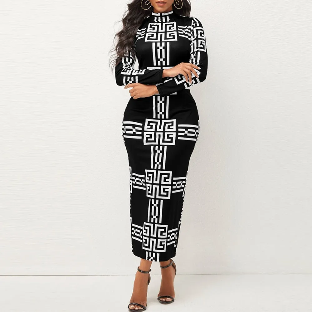 Long Sleeve Bodycon Sexy Dress Women Mock Neck Autumn Streetwear Party Dresses Outfits