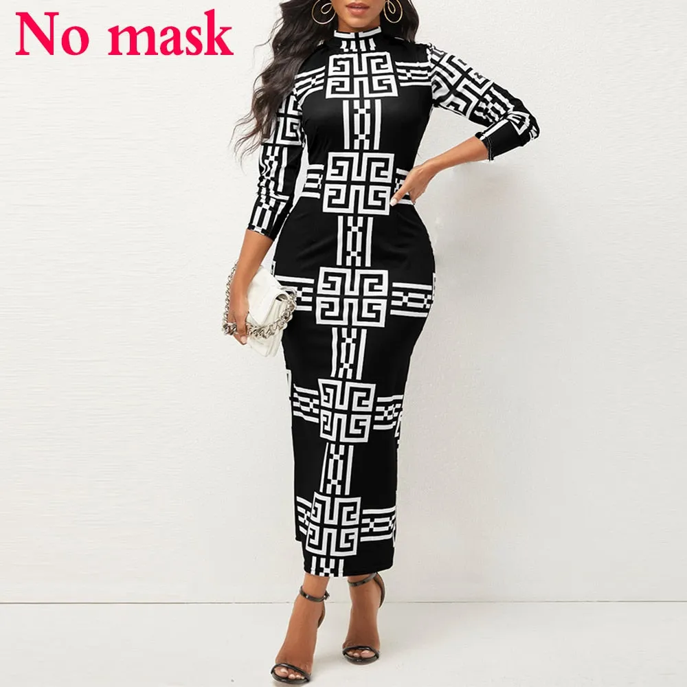 Long Sleeve Bodycon Sexy Dress Women Mock Neck Autumn Streetwear Party Dresses Outfits