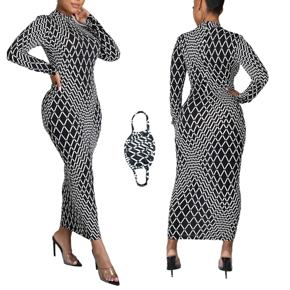 Long Sleeve Bodycon Sexy Dress Women Mock Neck Autumn Streetwear Party Dresses Outfits