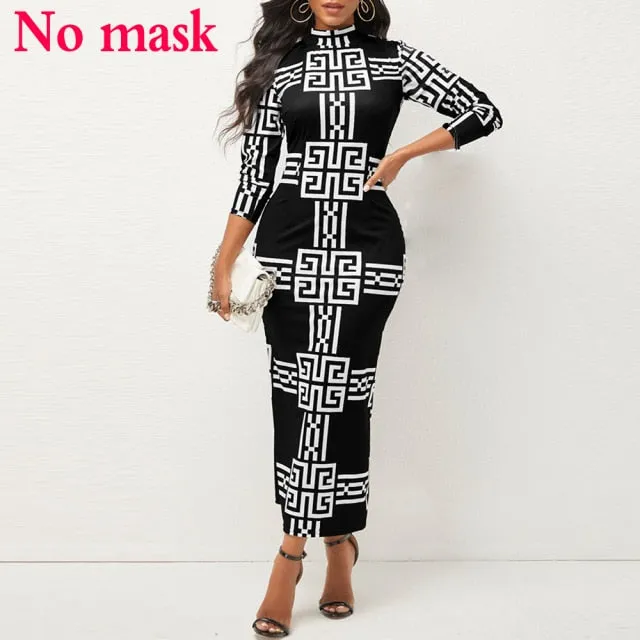 Long Sleeve Bodycon Sexy Dress Women Mock Neck Autumn Streetwear Party Dresses Outfits
