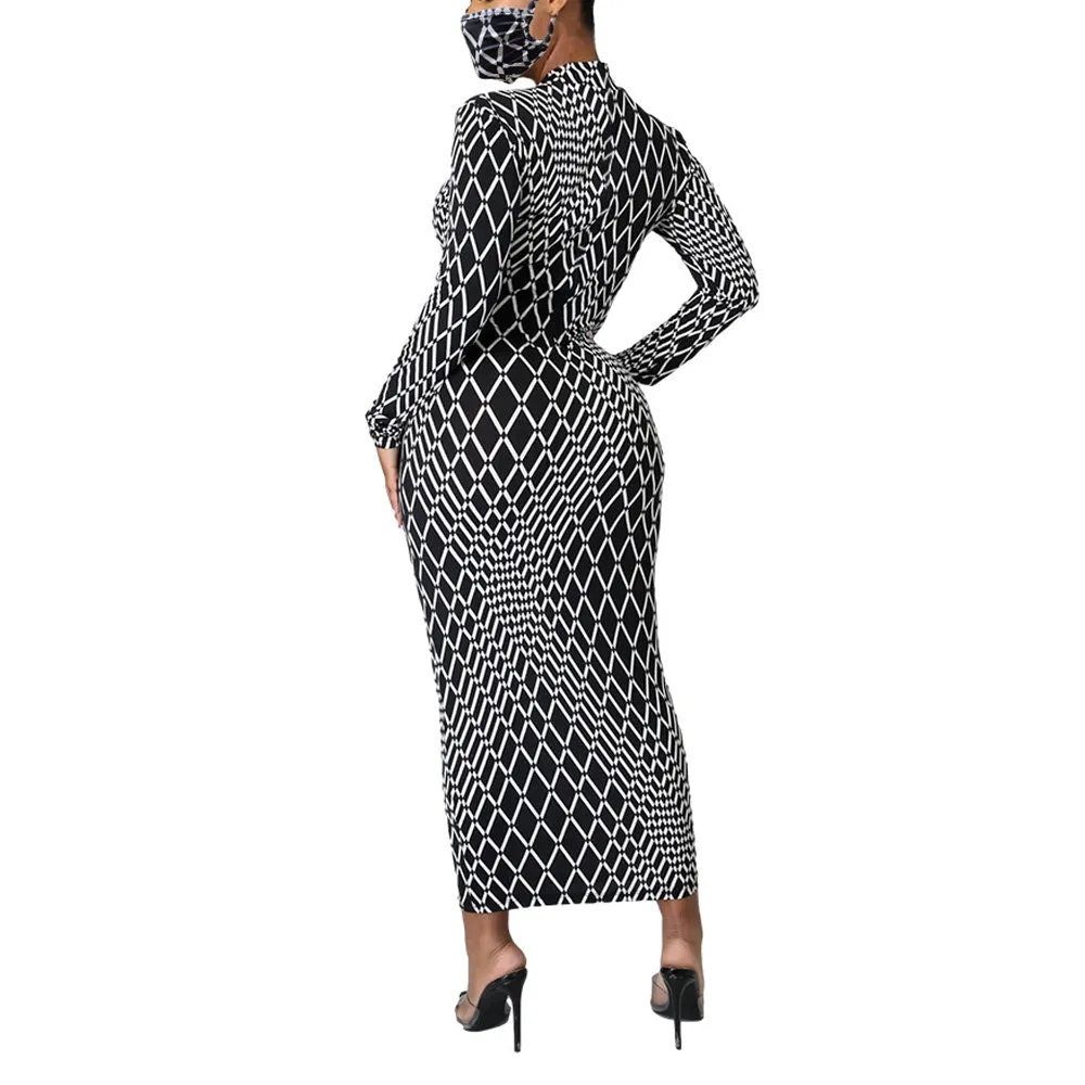 Long Sleeve Bodycon Sexy Dress Women Mock Neck Autumn Streetwear Party Dresses Outfits