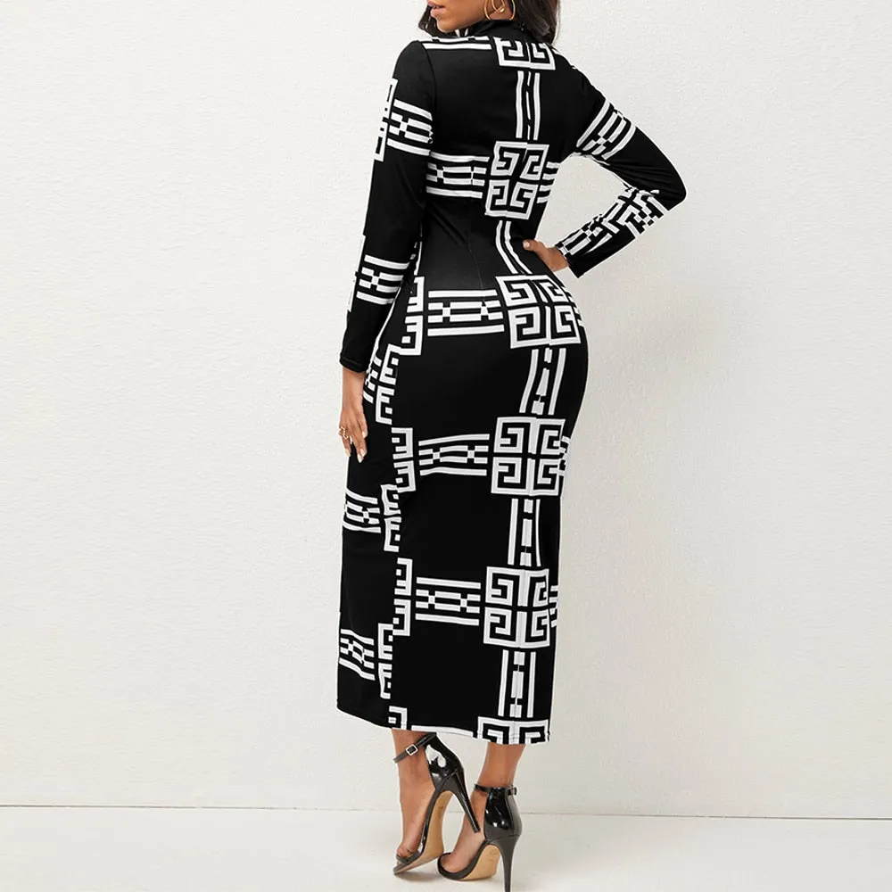 Long Sleeve Bodycon Sexy Dress Women Mock Neck Autumn Streetwear Party Dresses Outfits