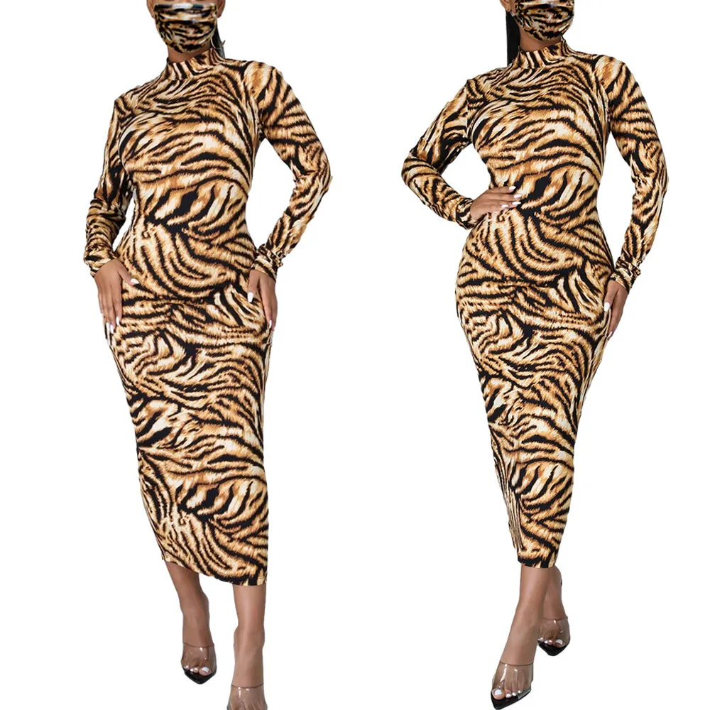 Long Sleeve Bodycon Sexy Dress Women Mock Neck Autumn Streetwear Party Dresses Outfits