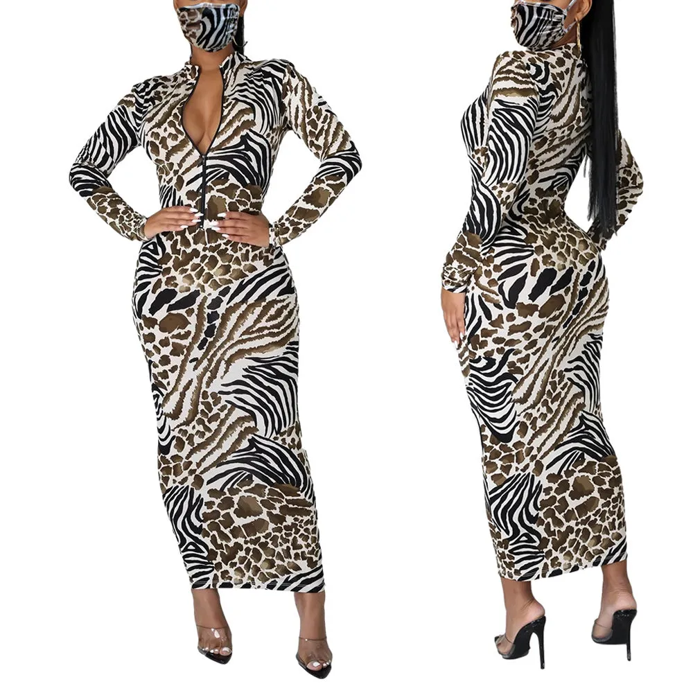 Long Sleeve Bodycon Sexy Dress Women Mock Neck Autumn Streetwear Party Dresses Outfits