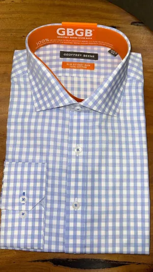 Long Sleeve Business Shirt - Gingham Blue & White Check