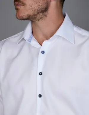 Long Sleeve Business Shirt - Micro Check Dobby - White