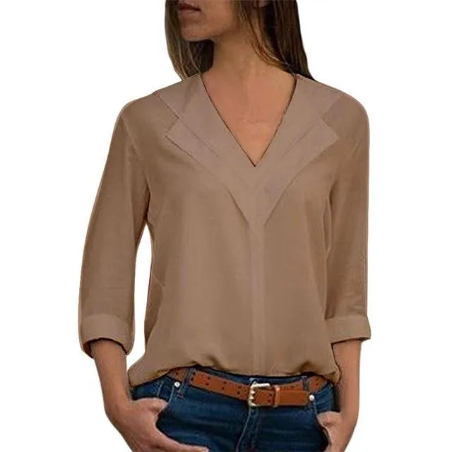 Long Sleeve Double V neck Blouse
