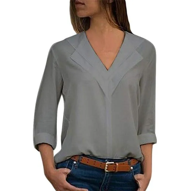 Long Sleeve Double V neck Blouse
