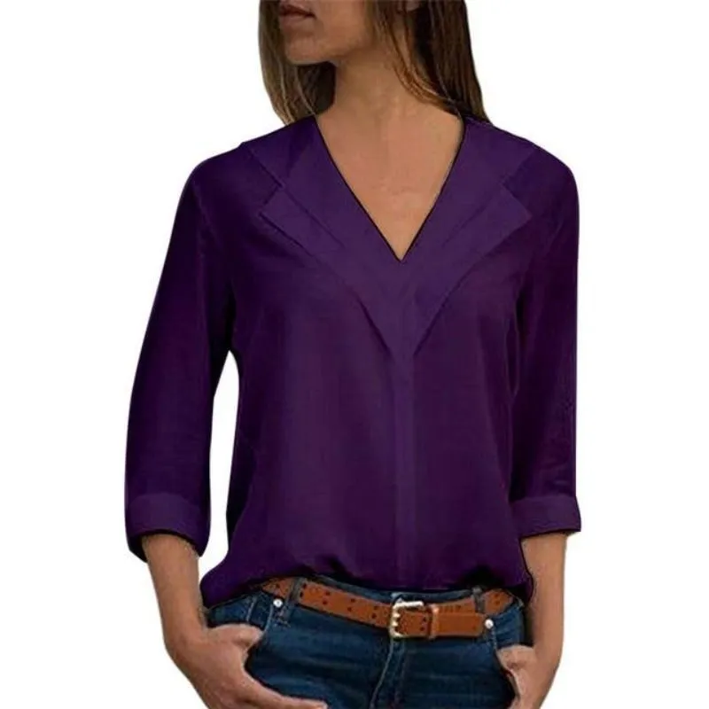 Long Sleeve Double V neck Blouse