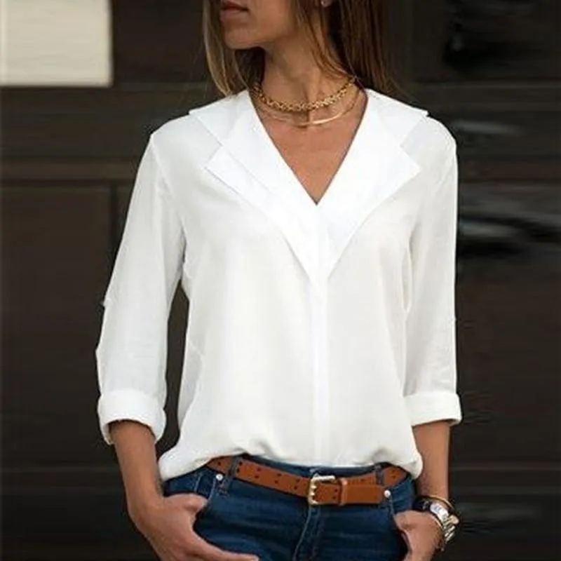 Long Sleeve Double V neck Blouse
