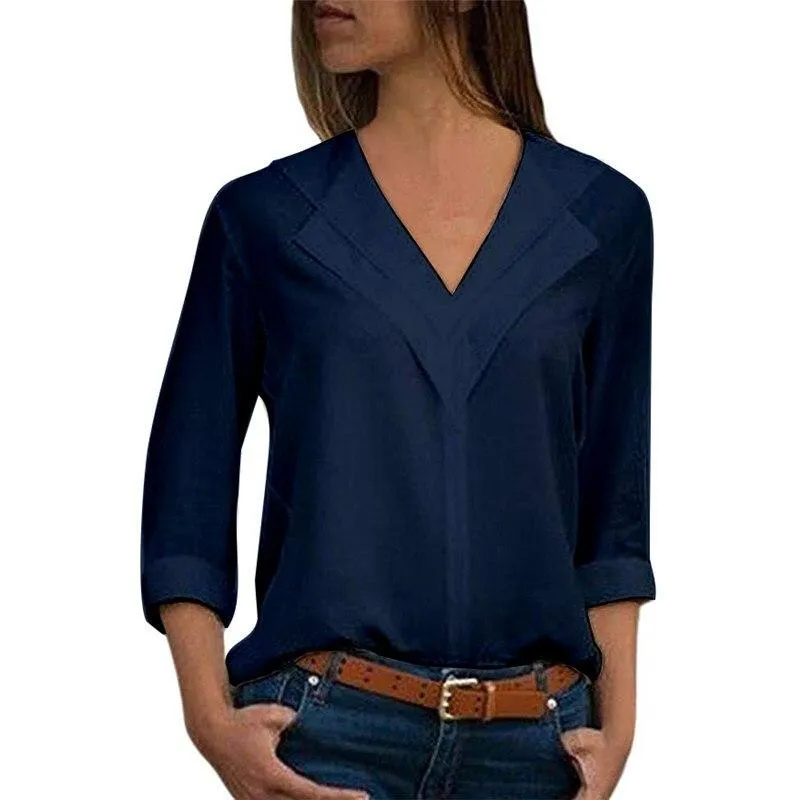 Long Sleeve Double V neck Blouse