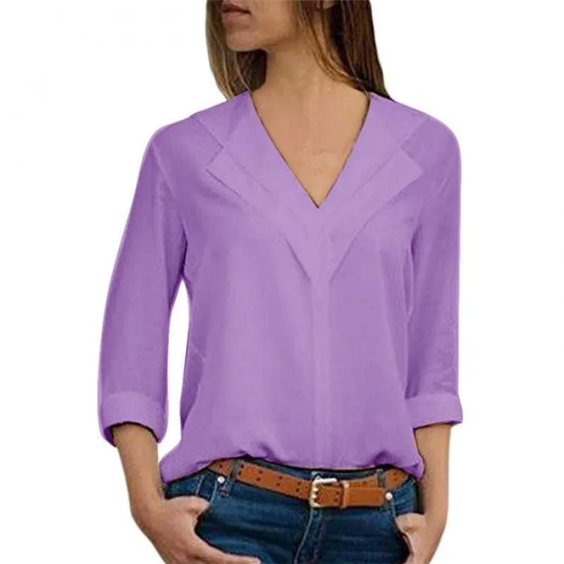 Long Sleeve Double V neck Blouse