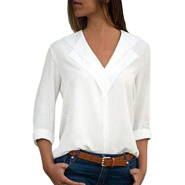 Long Sleeve Double V neck Blouse