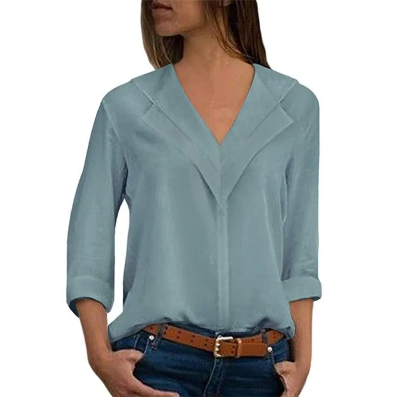Long Sleeve Double V neck Blouse