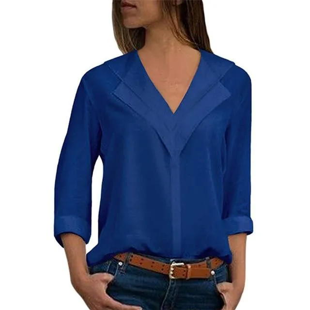Long Sleeve Double V neck Blouse