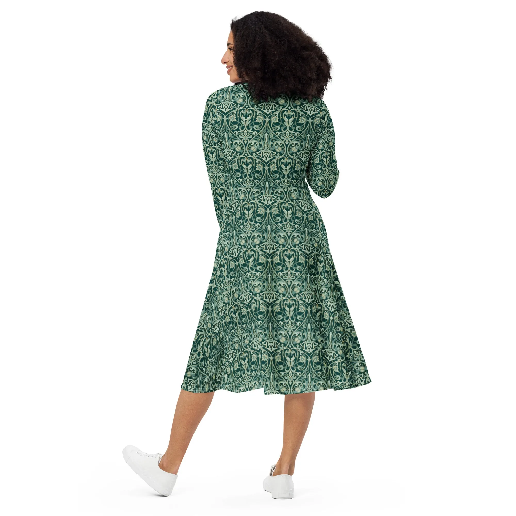 Long Sleeve Midi Dress Patterns Floral (Glamourange Women Long Sleeve Midi Dresses Patterns - 005)