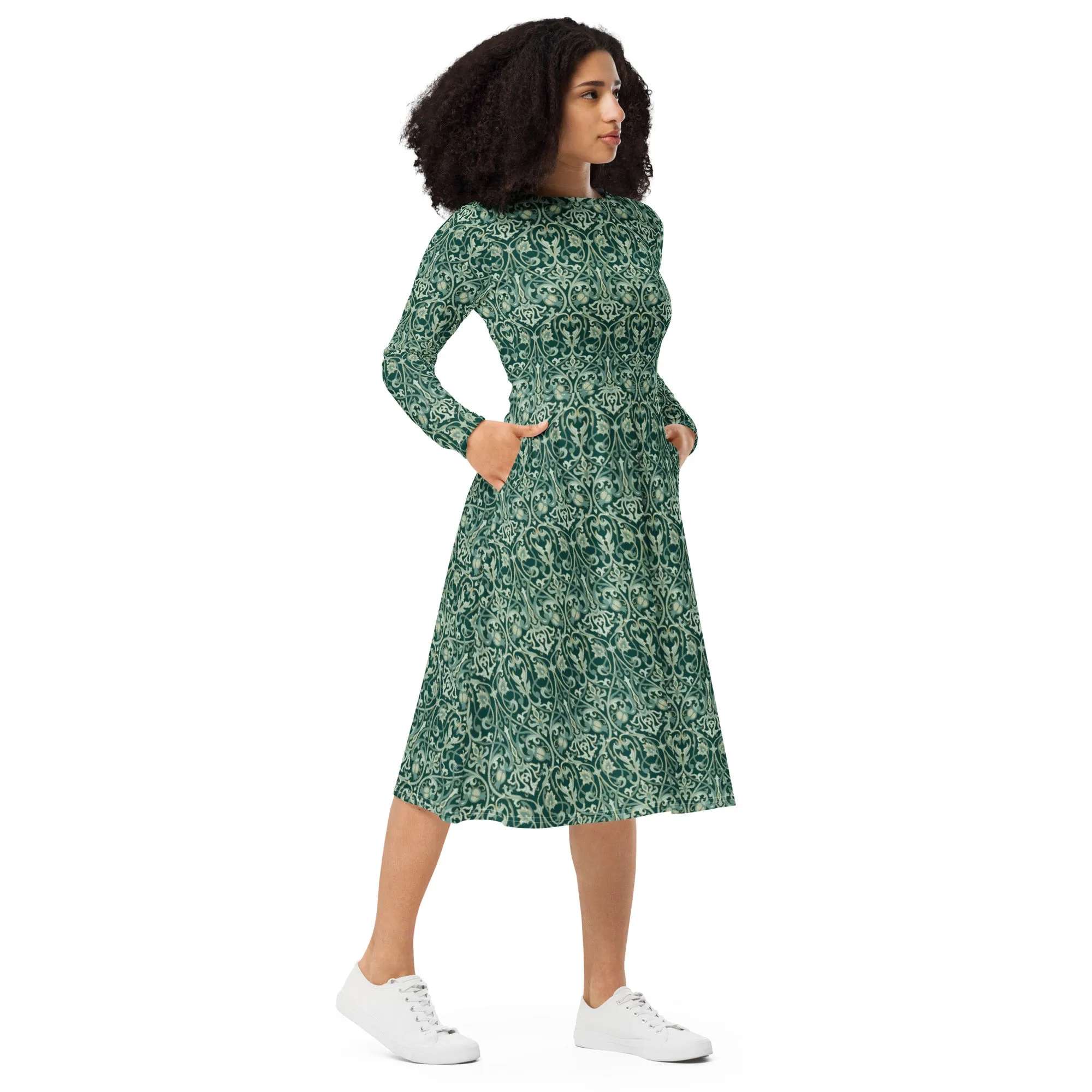 Long Sleeve Midi Dress Patterns Floral (Glamourange Women Long Sleeve Midi Dresses Patterns - 005)