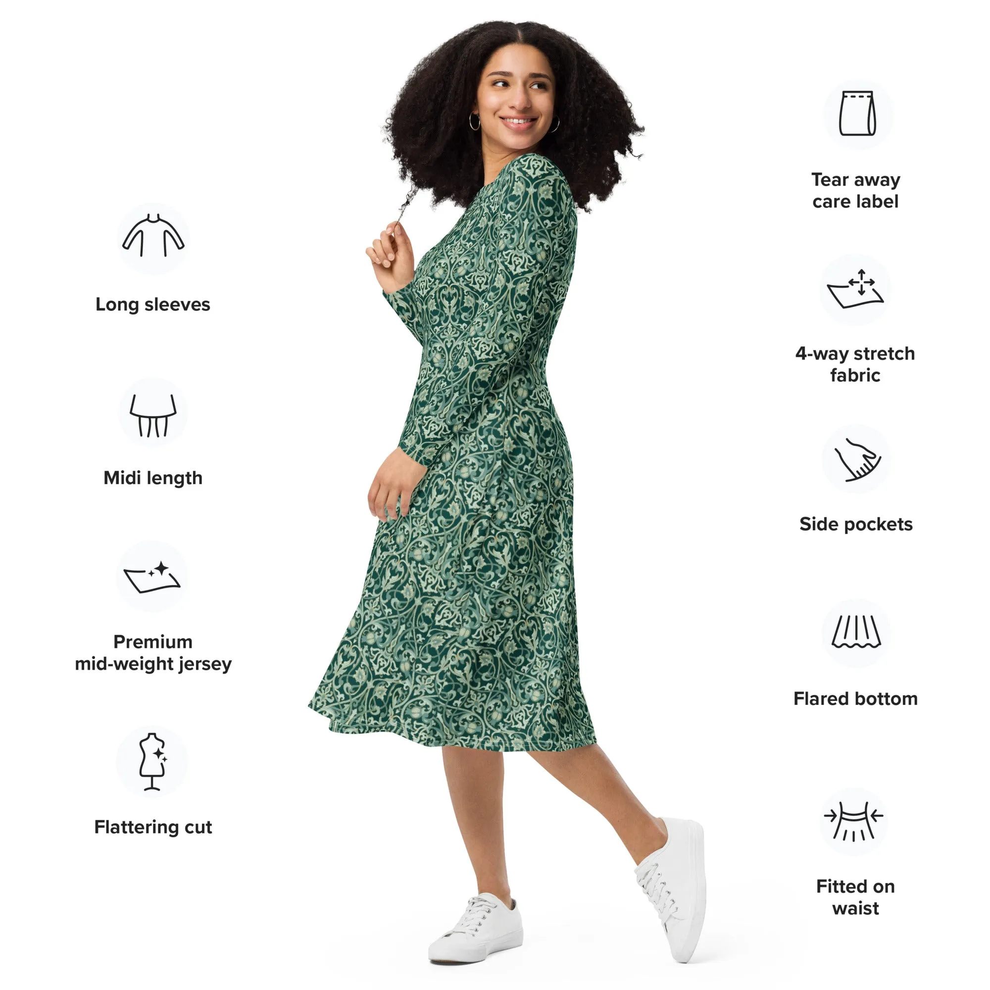 Long Sleeve Midi Dress Patterns Floral (Glamourange Women Long Sleeve Midi Dresses Patterns - 005)