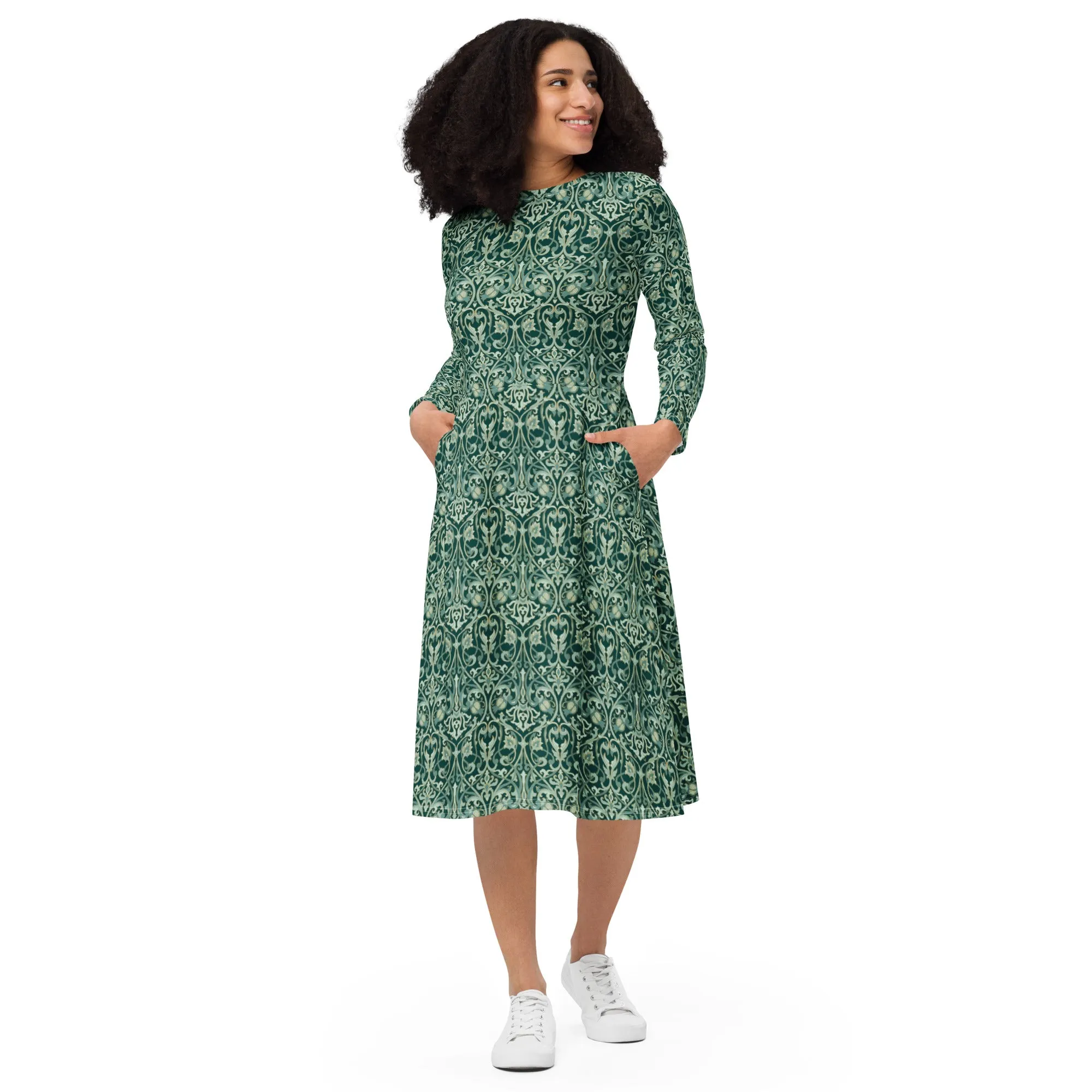 Long Sleeve Midi Dress Patterns Floral (Glamourange Women Long Sleeve Midi Dresses Patterns - 005)