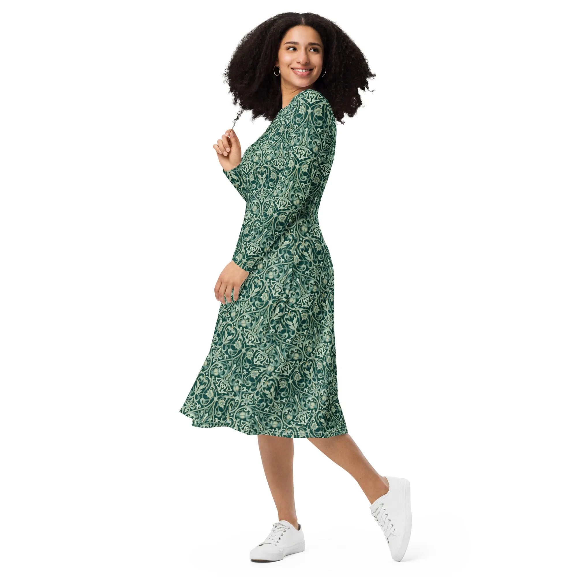 Long Sleeve Midi Dress Patterns Floral (Glamourange Women Long Sleeve Midi Dresses Patterns - 005)