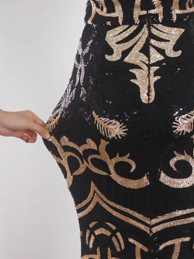 Long Sleeve Sequin Maxi Formal Prom Dress