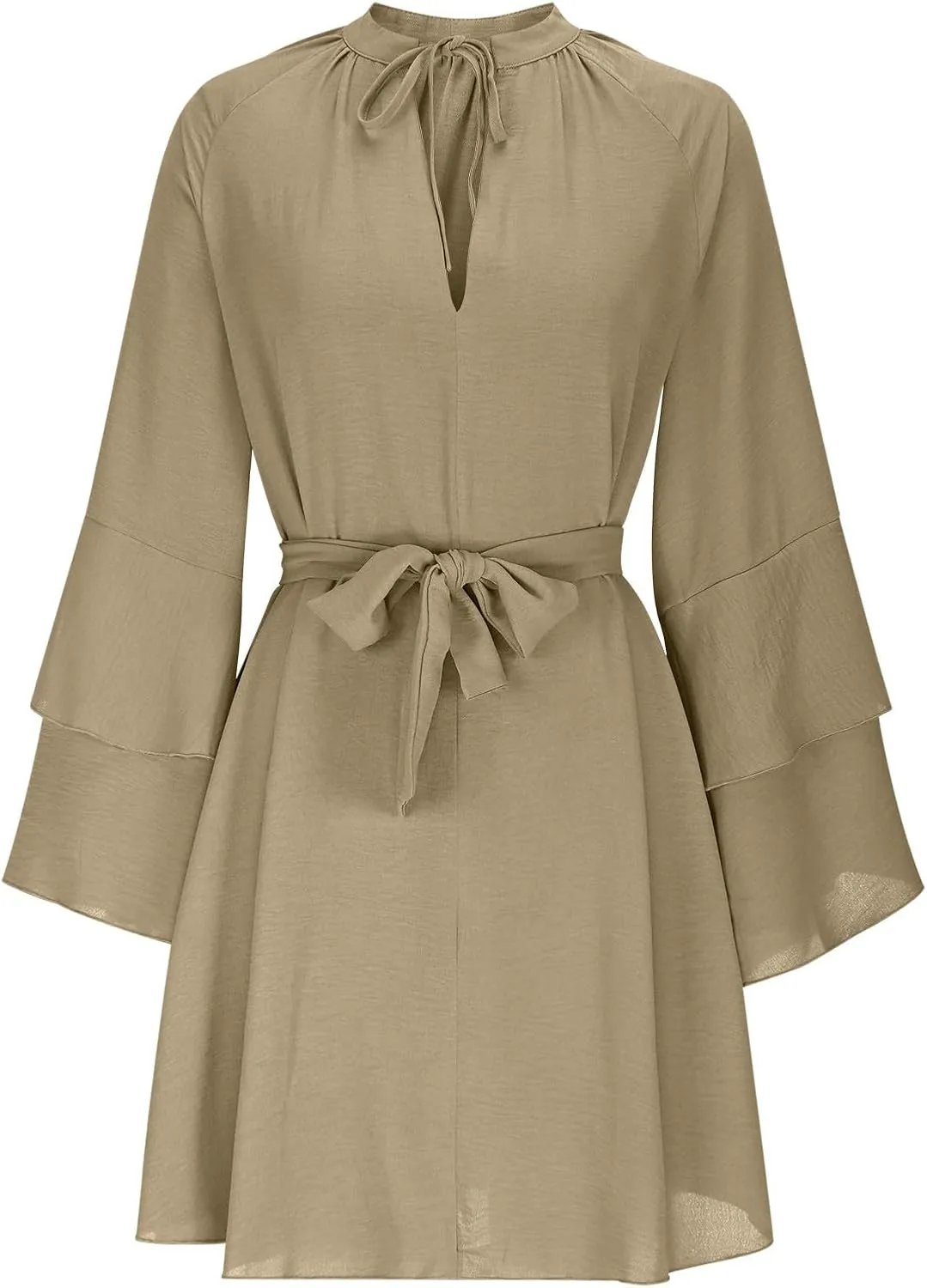 Long Sleeve Short Dresses for Women,V Neck Casual Dress Loose Fit Summer Dresses Flowy Mini Dress