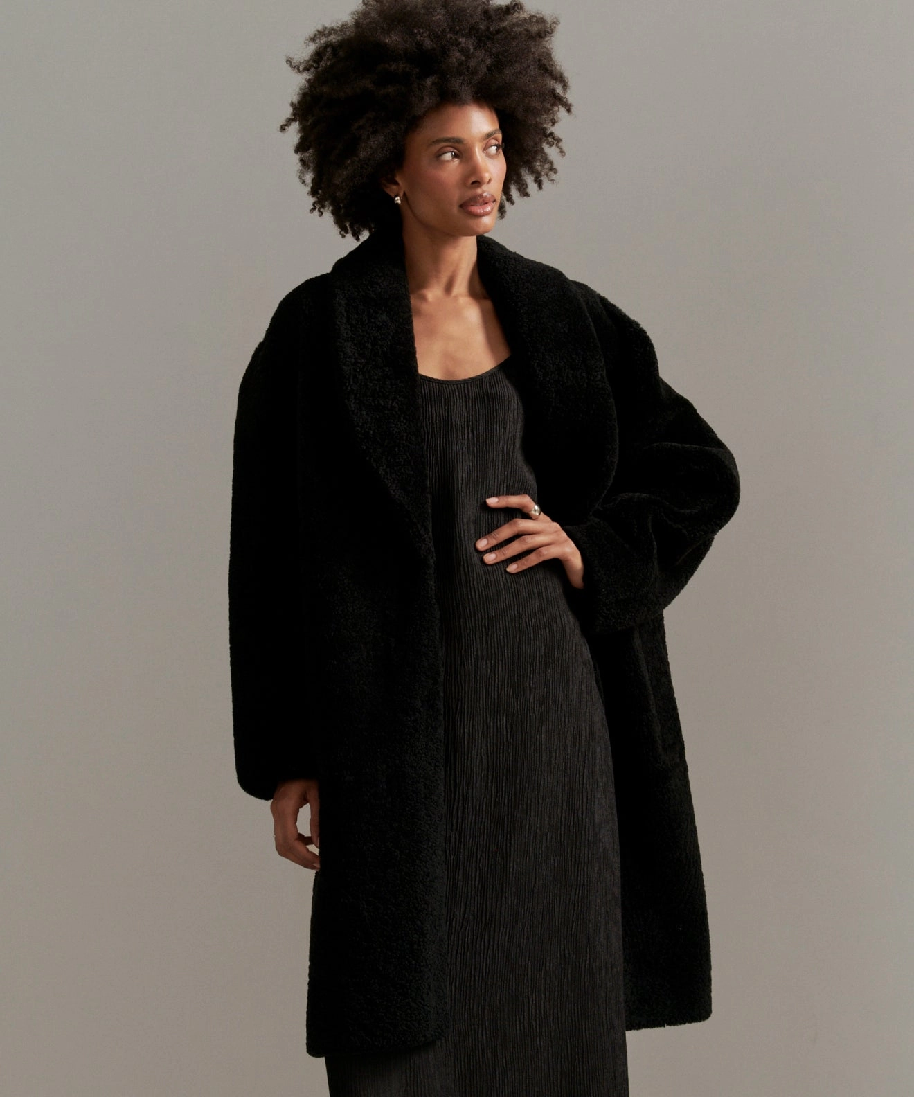 Long Shearling Yves Shawl Coat Quick Drying Ventilation Vents