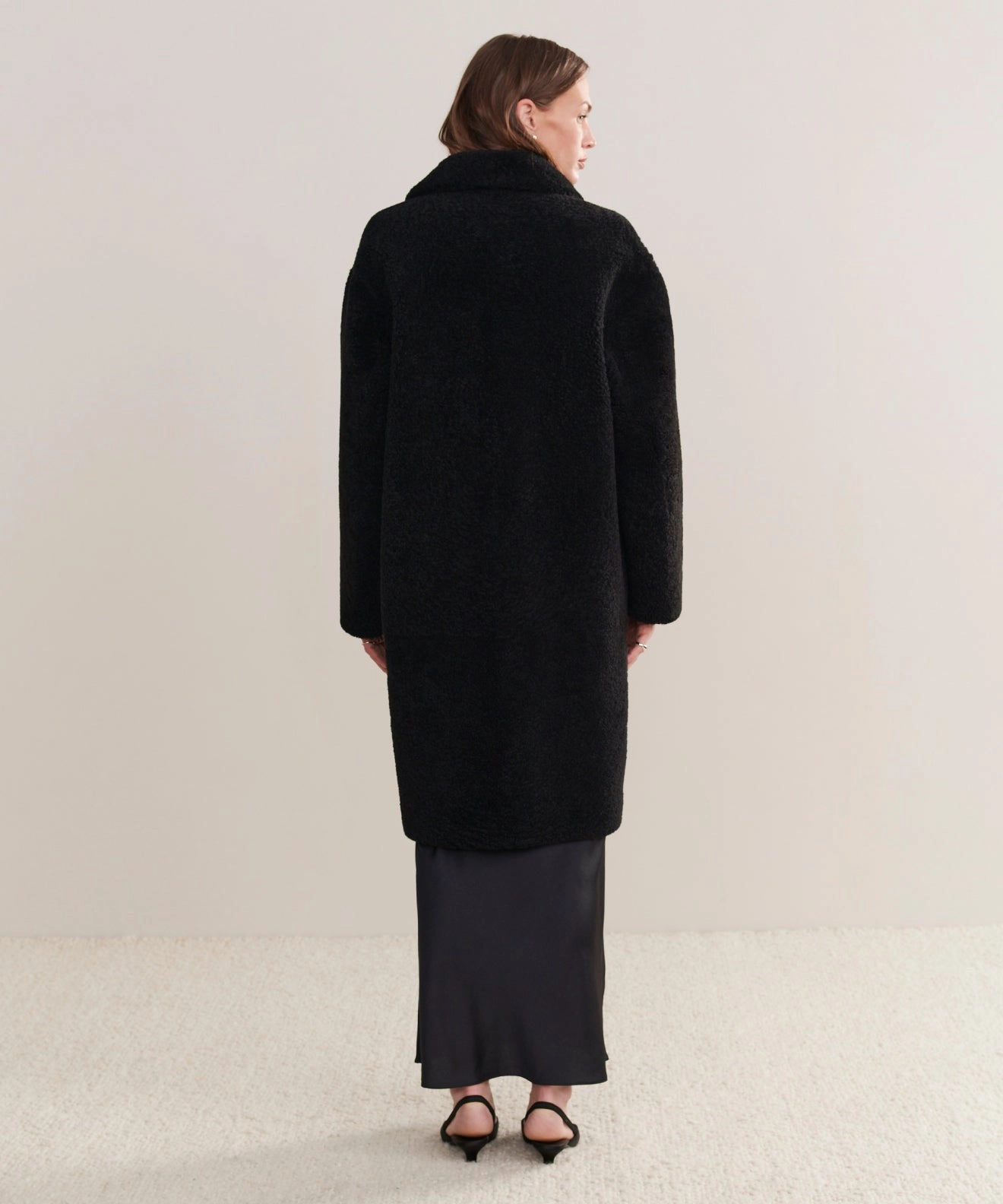 Long Shearling Yves Shawl Coat Single Buttons