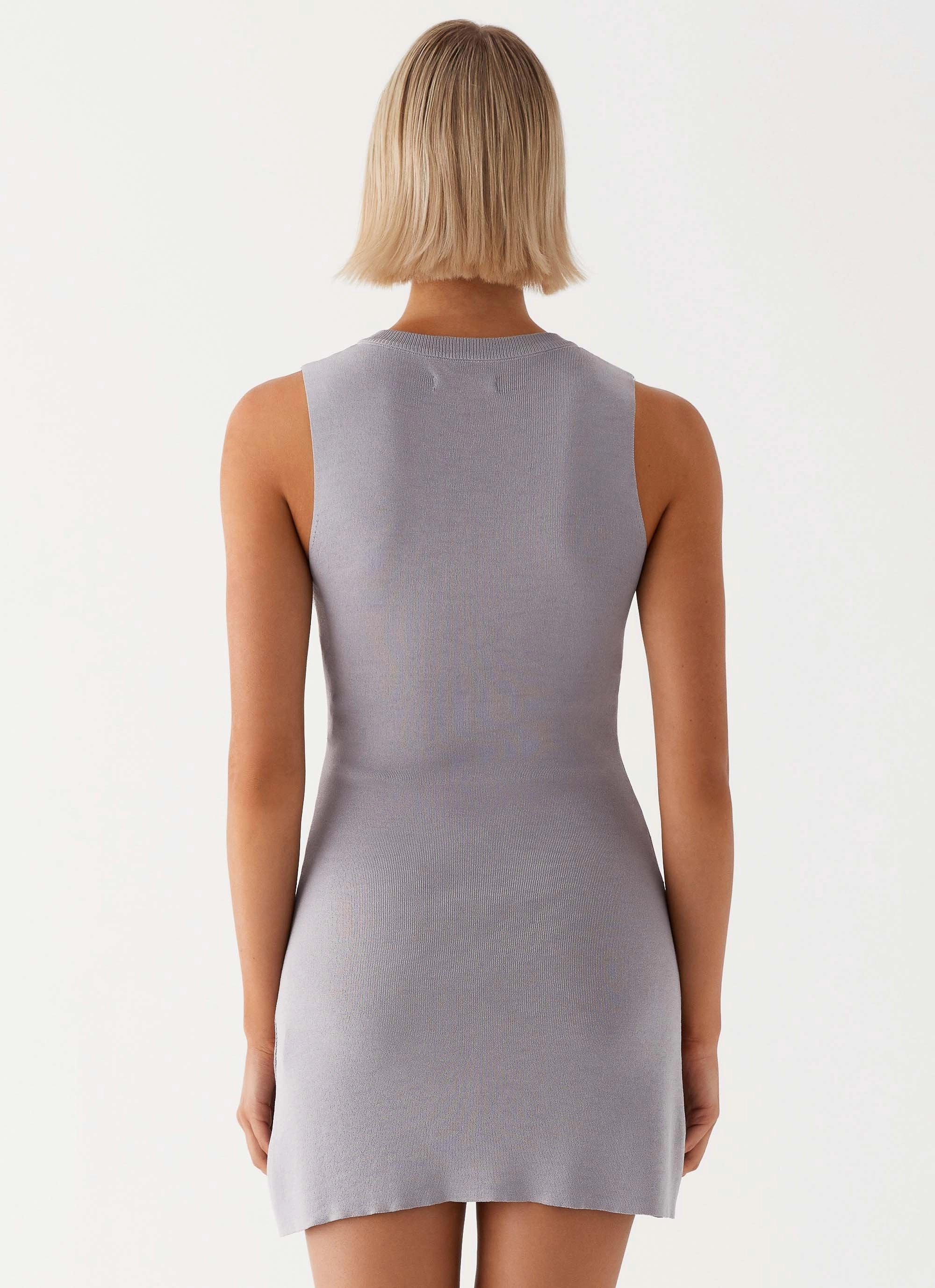 Not One Time Knit Mini Dress - Grey Sleek Texture Everyday Ready