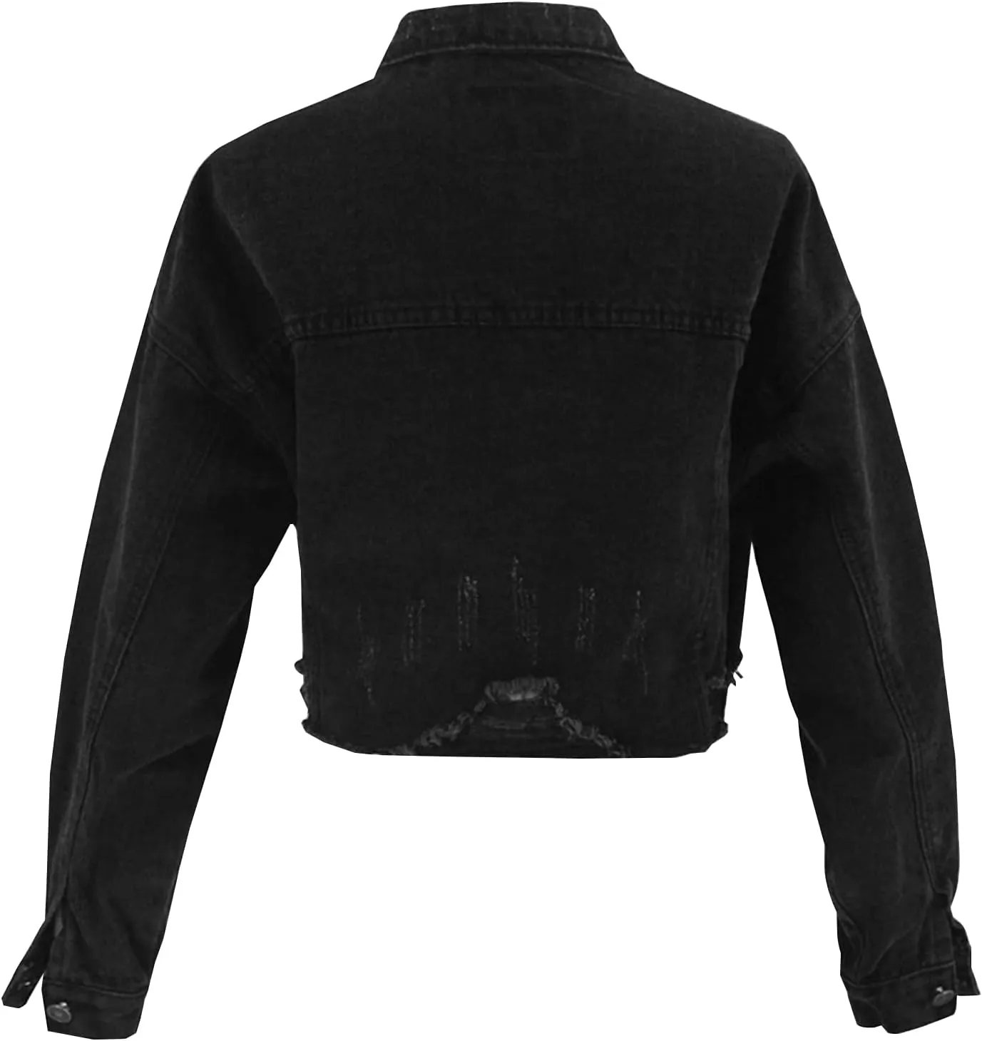 LONGYIDA Denim Jackets for Women Button Down Cropped Frayed Jean Jacket Long Sleeve Distressed Ripped Denim Jacket Coat
