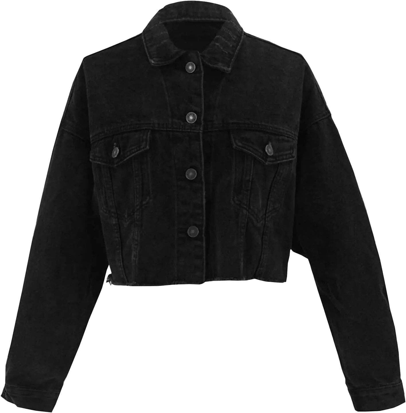 LONGYIDA Denim Jackets for Women Button Down Cropped Frayed Jean Jacket Long Sleeve Distressed Ripped Denim Jacket Coat