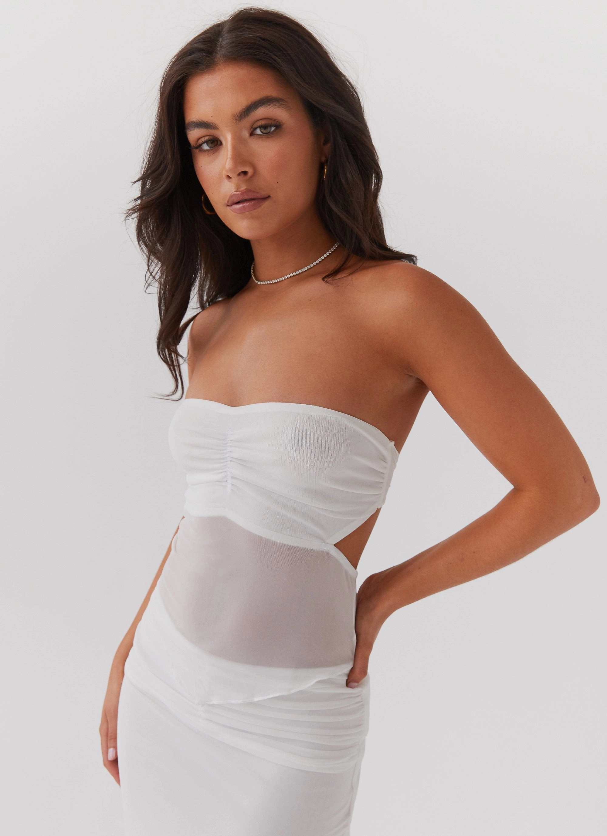 Light Outdoor Layer Double Breasted Look At Me Strapless Top - White