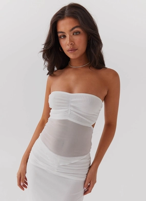 Look At Me Strapless Top - White Breathable Membrane Zippered Pockets
