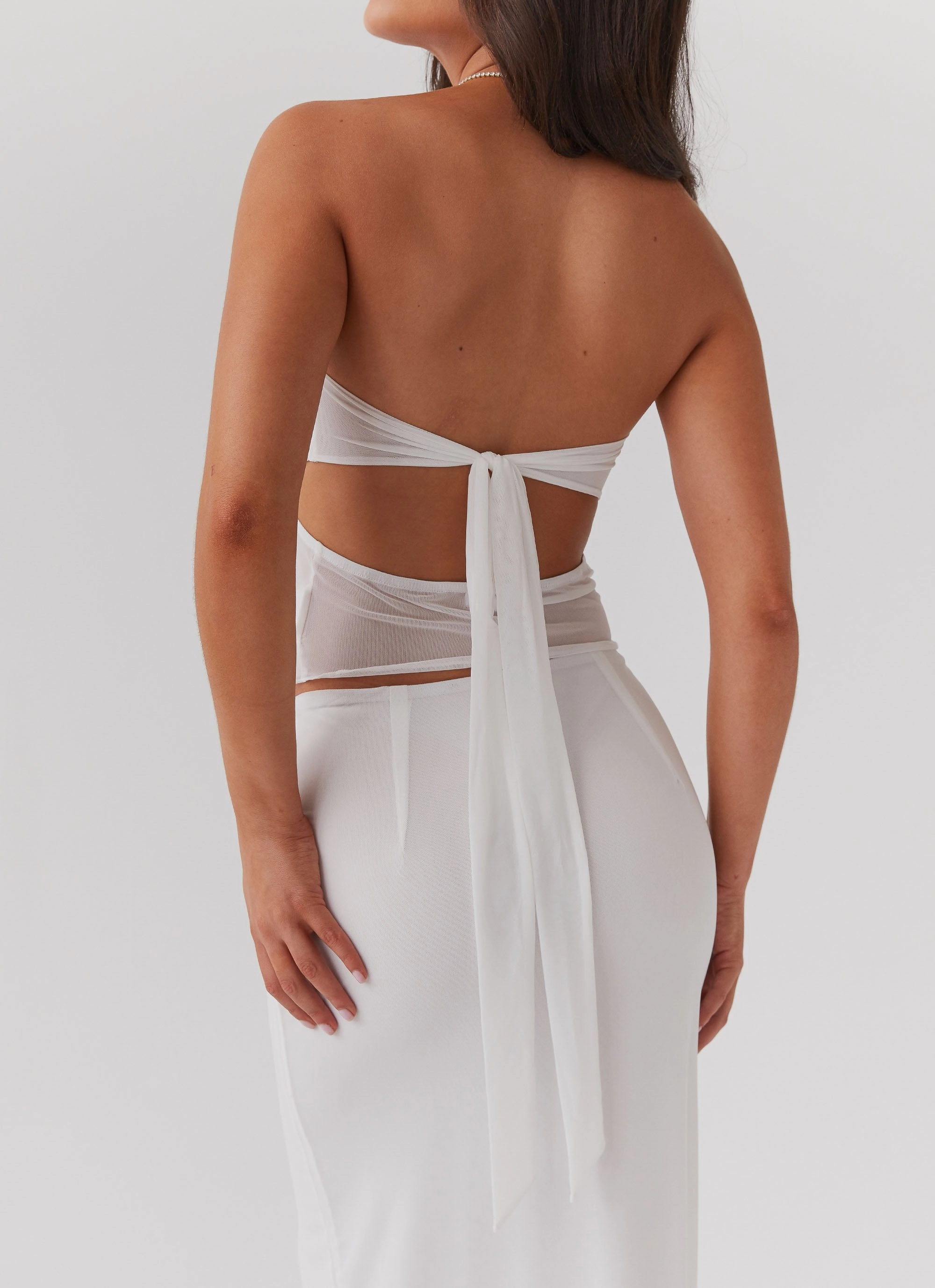 Look At Me Strapless Top - White Holiday Trip Adjustable Hem