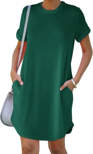 Loose Fit Dresses for Women Summer Short Sleeve Crewneck Tops Dress Casual Workout Dresses with Pocket 2025