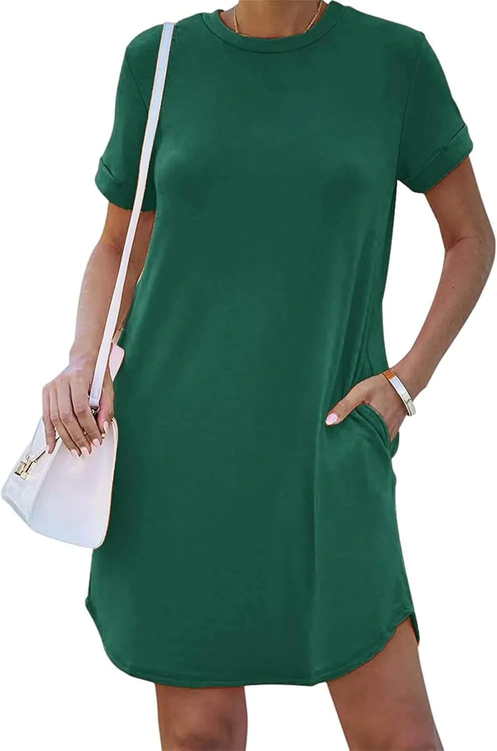 Loose Fit Dresses for Women Summer Short Sleeve Crewneck Tops Dress Casual Workout Dresses with Pocket 2025