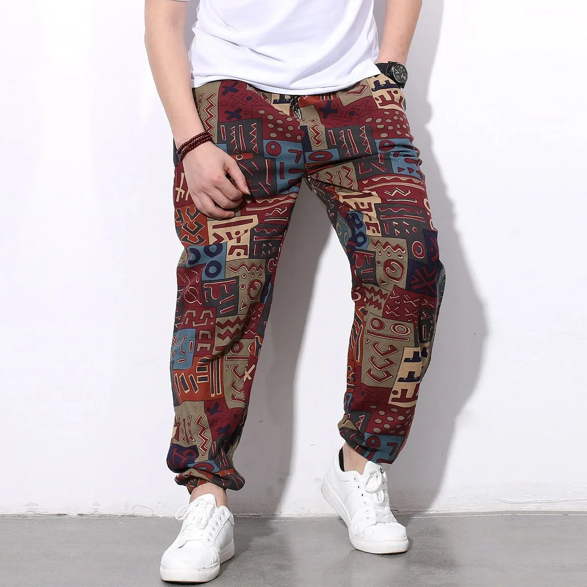 Loose Geomatric & Abstract Black n White Prints Jogger Breathable Casual For Men & WomenHarem Combo (Pack of 2)